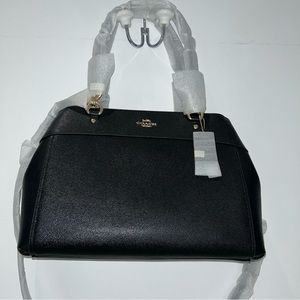 NWT Coach Black Cross Grain Leather Large Brooke CarryAll Shoulder Bag